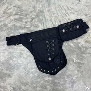 Lakhays Travel Black Fannypack 100% Cotton Bag with Pockets One Size Adjustable